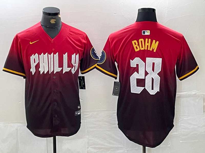 Mens Philadelphia Phillies #28 Alec Bohm Red 2024 City Cool Base Jersey